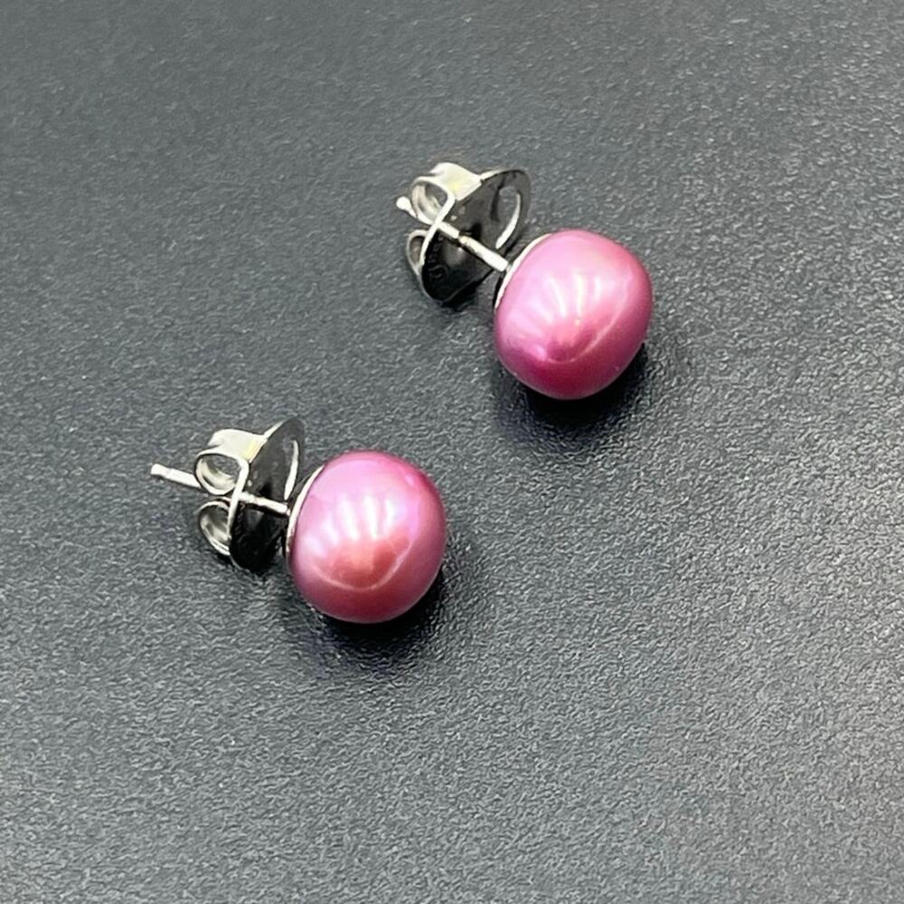 Honora Magenta Purple Cultured Pearl Pierced Sterling Silver Stud Earrings 10mm